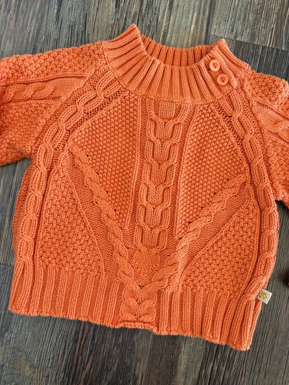DKNY Cable-Knit Baby Sweater 18-24 Mos Orange Mock Neck Pullover Chunky Preppy - Picture 9 of 10